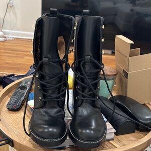 Stuart Weitzman Black Lace-Up Boots